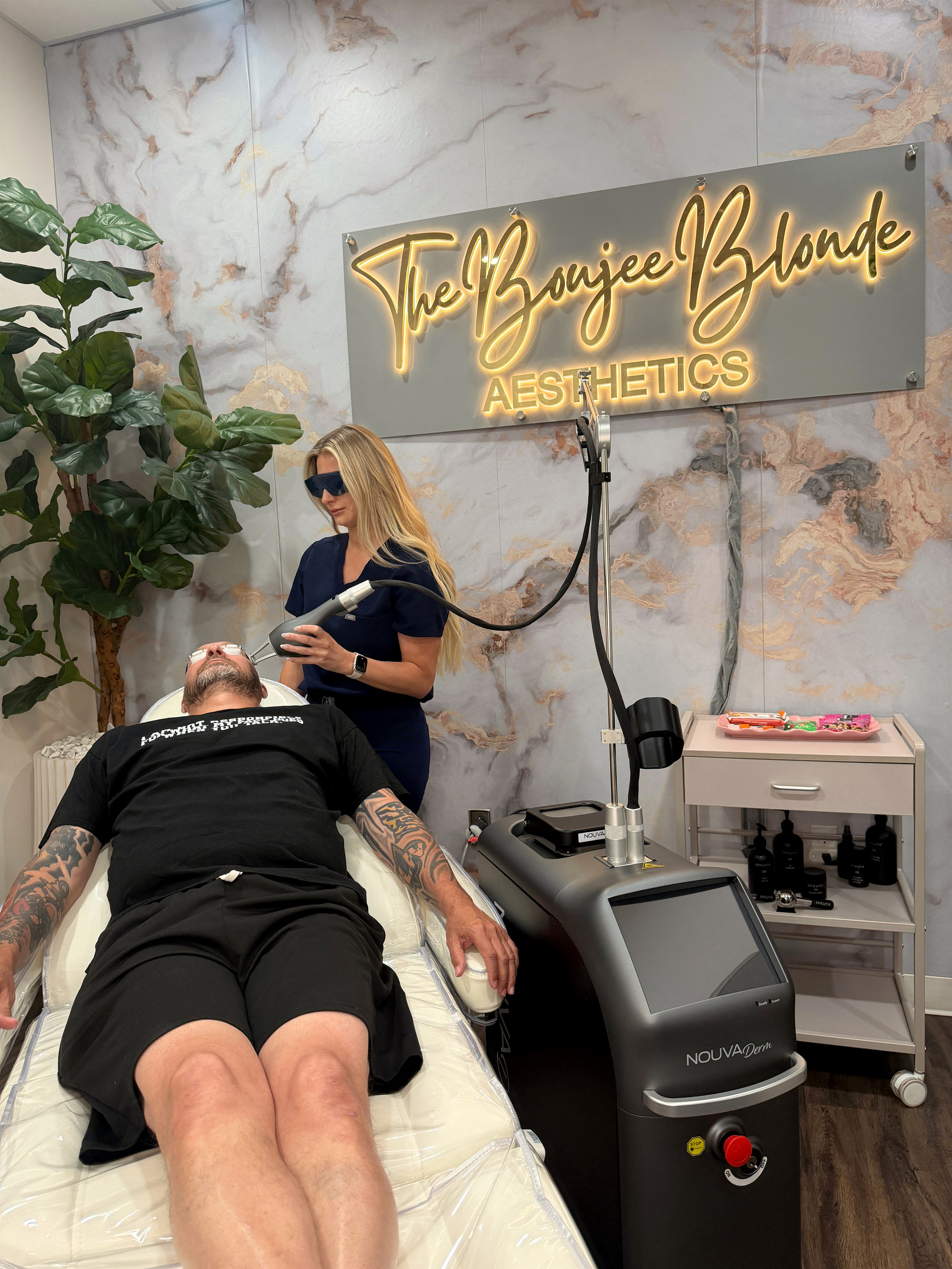 Laser treatment in progress inside The Boujee Blonde Aesthetics suite